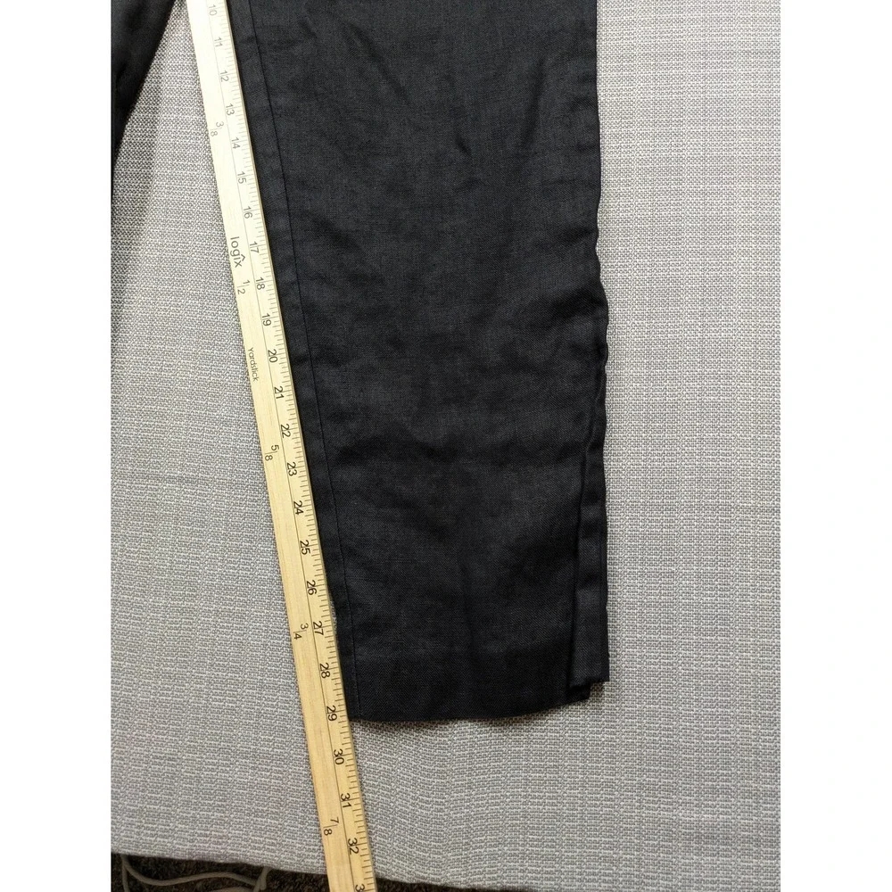 Talbots Pants Women 12W Black Irish Linen Pleated Relaxed Dress Lightweight